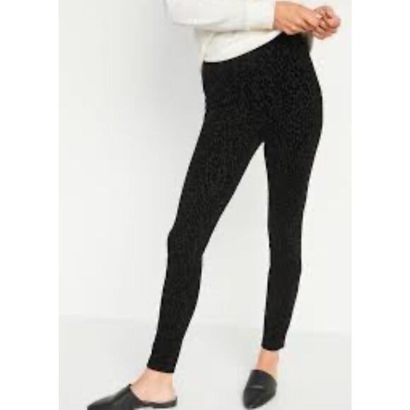 New NWT Old Navy Stevie High Rise Flock Black Leopard Leggings Large - Picture 2 of 13